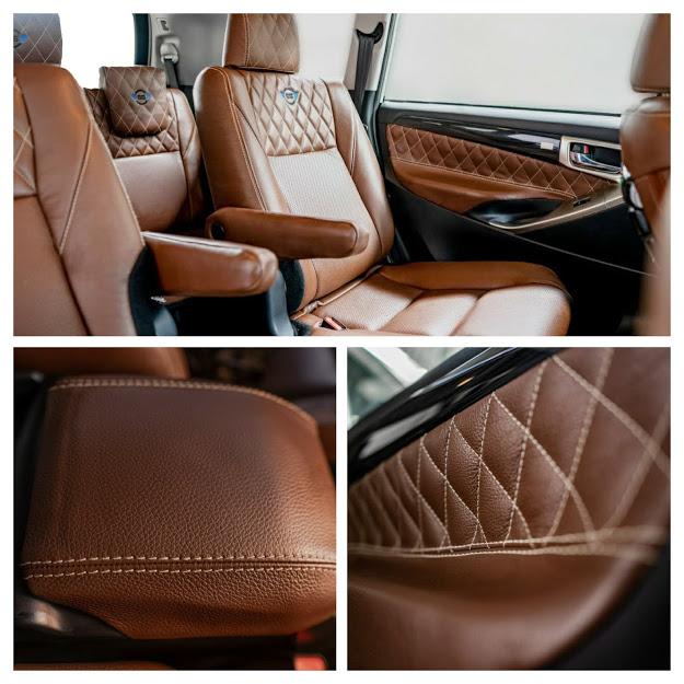 Car Interior modification: Leather upholstery done by CETUS, on the door panels and armrests of an Innova Crysta
