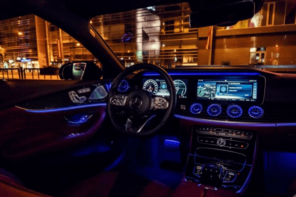 Car Interior modification: Blue LED lights installed in a car